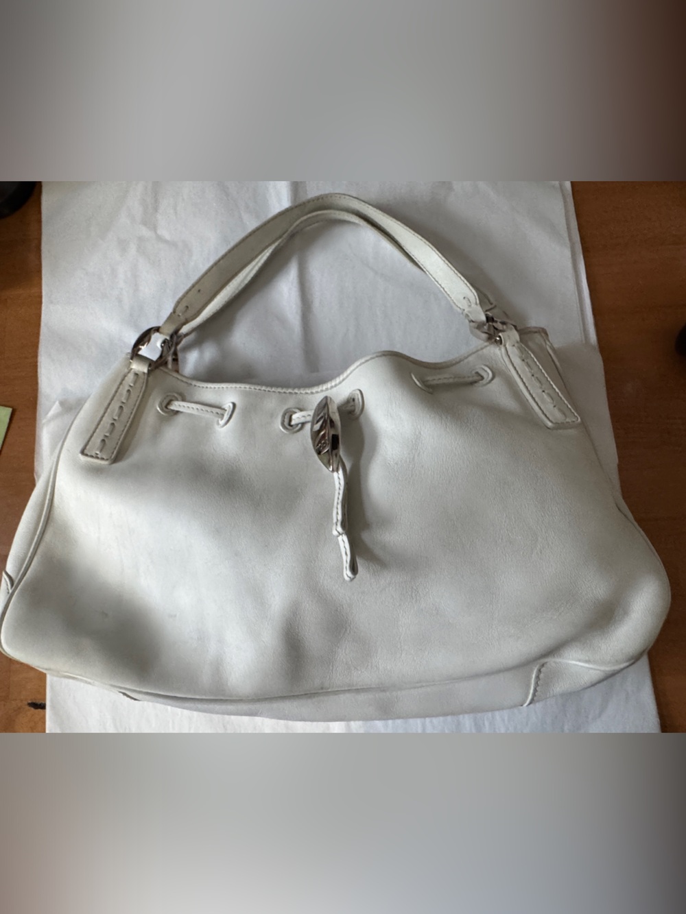 Tod's White Leather Shoulder Bag with Silver Accent